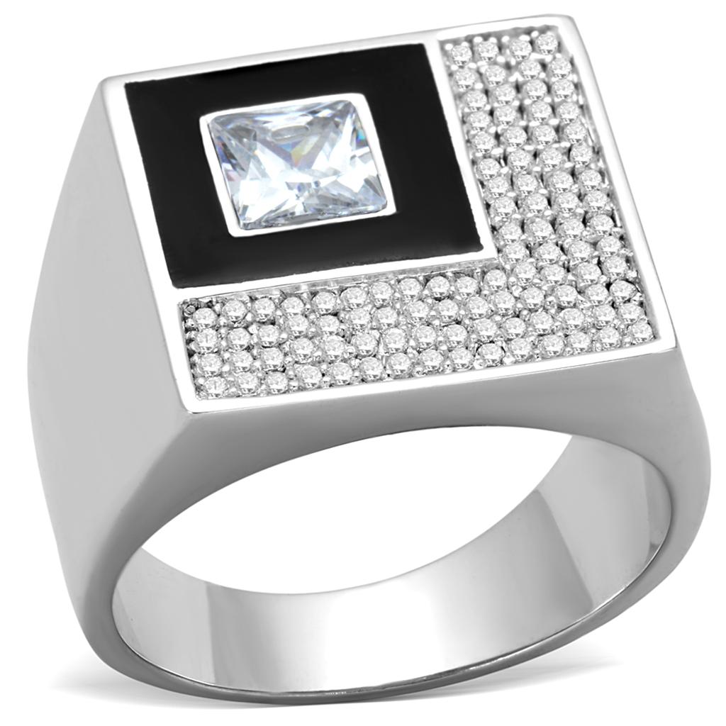 Rhodium 925 Sterling Silver Ring with AAA Grade CZ  in Clear