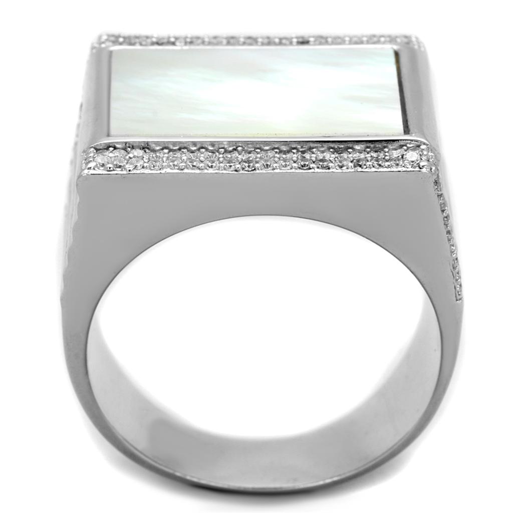 Rhodium 925 Sterling Silver Ring with Precious Stone Conch in White
