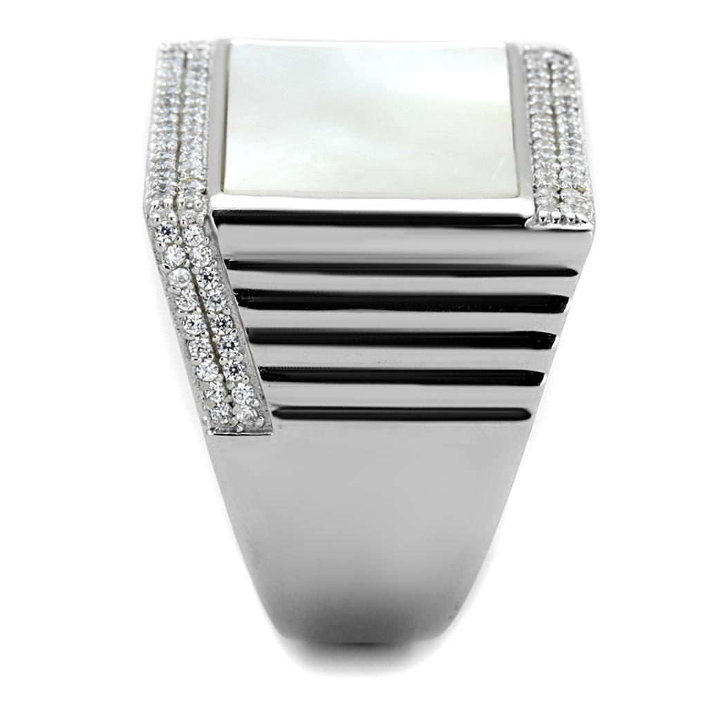 Rhodium 925 Sterling Silver Ring with Precious Stone Conch in White