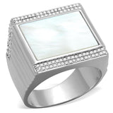 Rhodium 925 Sterling Silver Ring with Precious Stone Conch in White