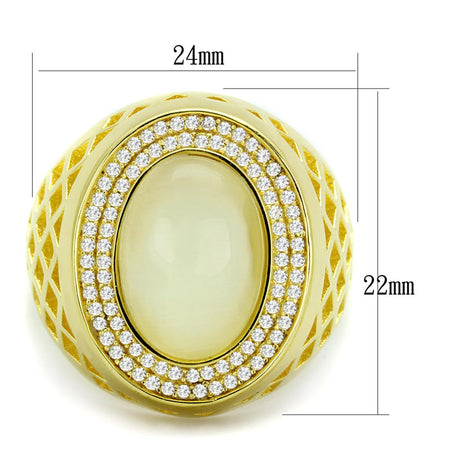 Gold 925 Sterling Silver Ring with Synthetic Cat Eye in White