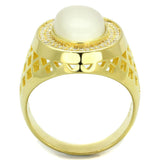Gold 925 Sterling Silver Ring with Synthetic Cat Eye in White