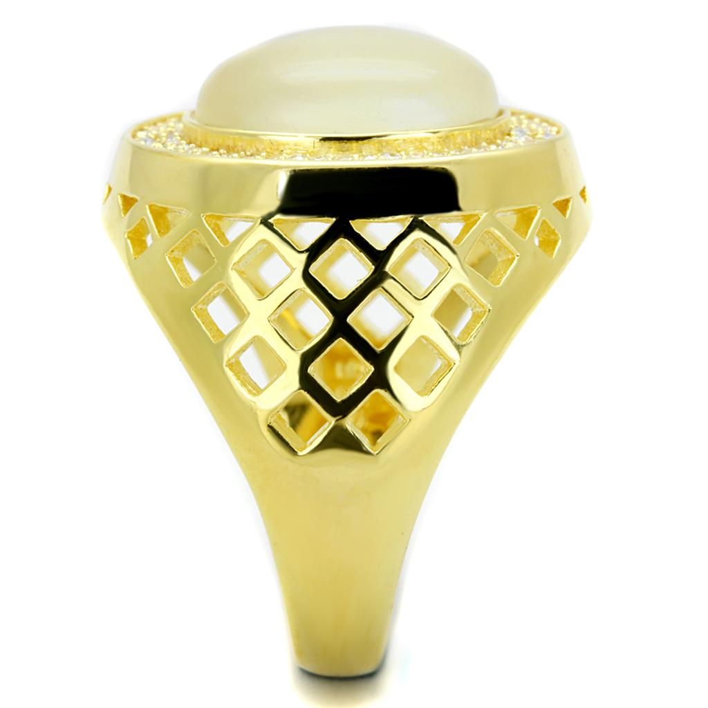 Gold 925 Sterling Silver Ring with Synthetic Cat Eye in White