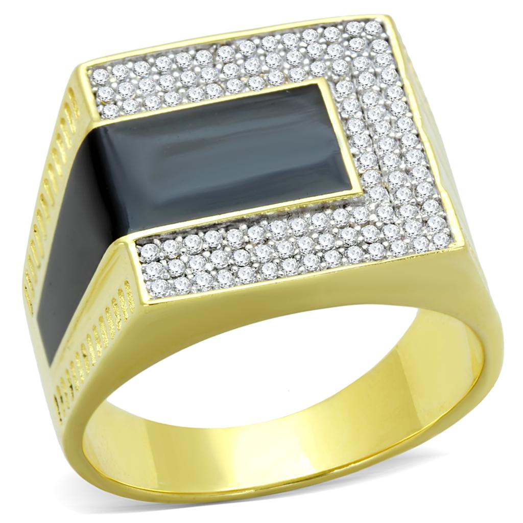 Gold+Rhodium 925 Sterling Silver Ring with AAA Grade CZ  in Clear