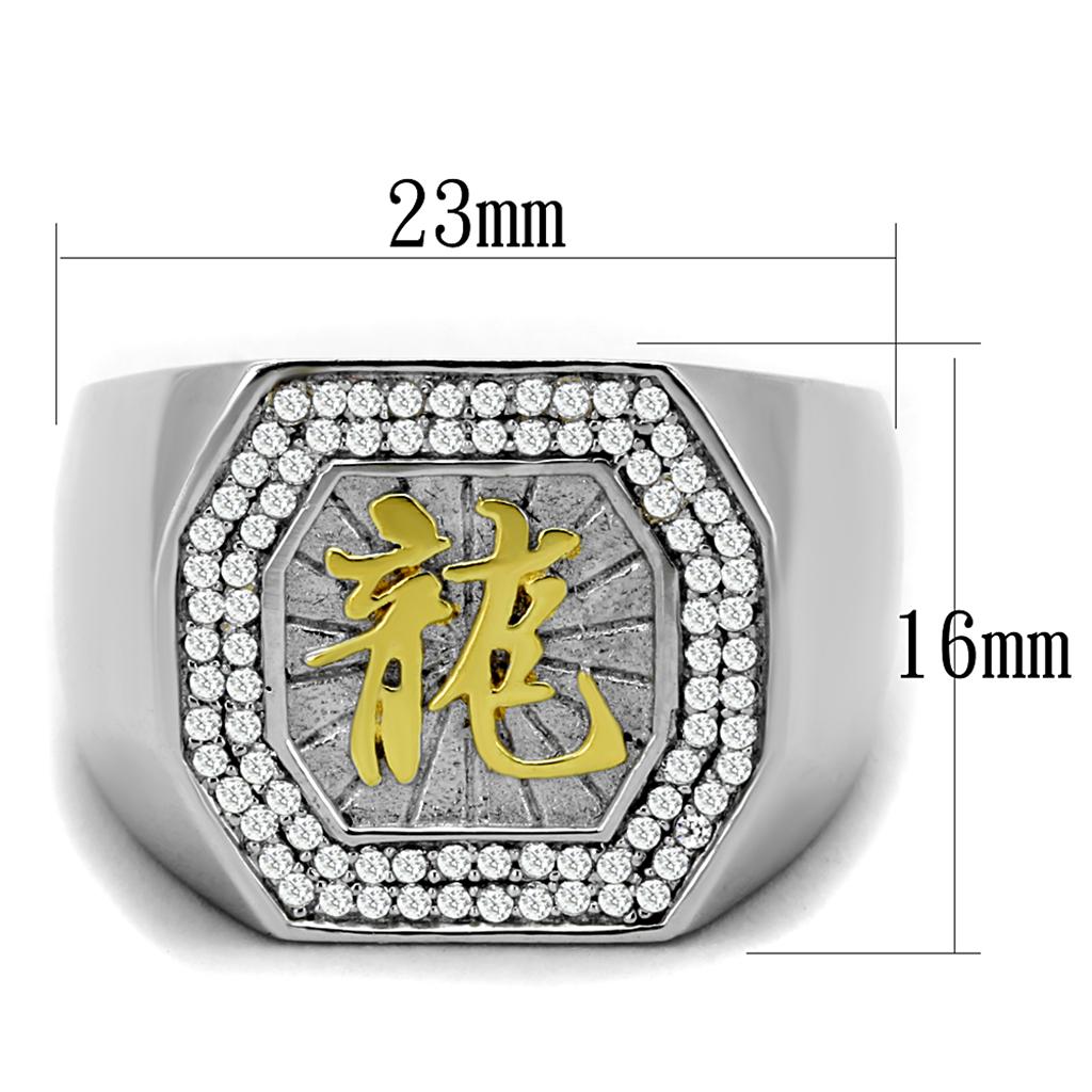 Reverse Two-Tone 925 Sterling Silver Ring with AAA Grade CZ  in Clear