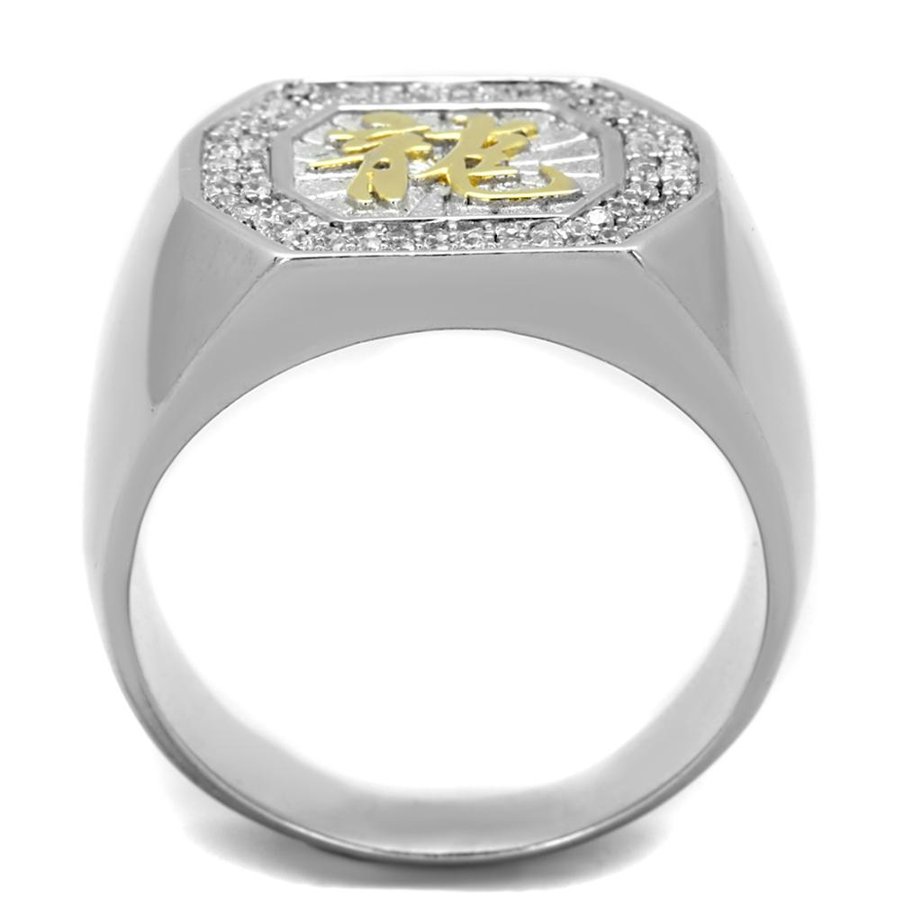 Reverse Two-Tone 925 Sterling Silver Ring with AAA Grade CZ  in Clear