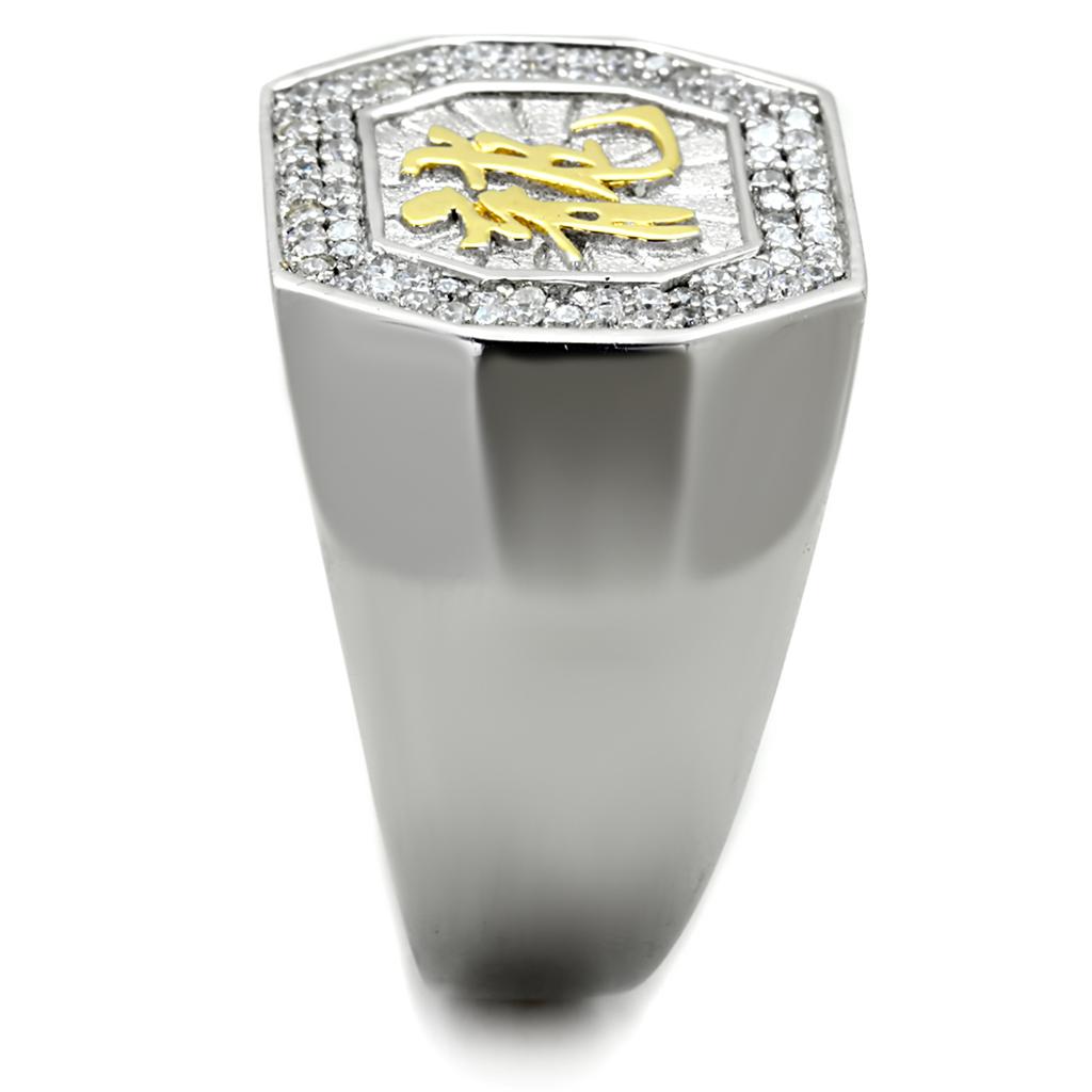 Reverse Two-Tone 925 Sterling Silver Ring with AAA Grade CZ  in Clear