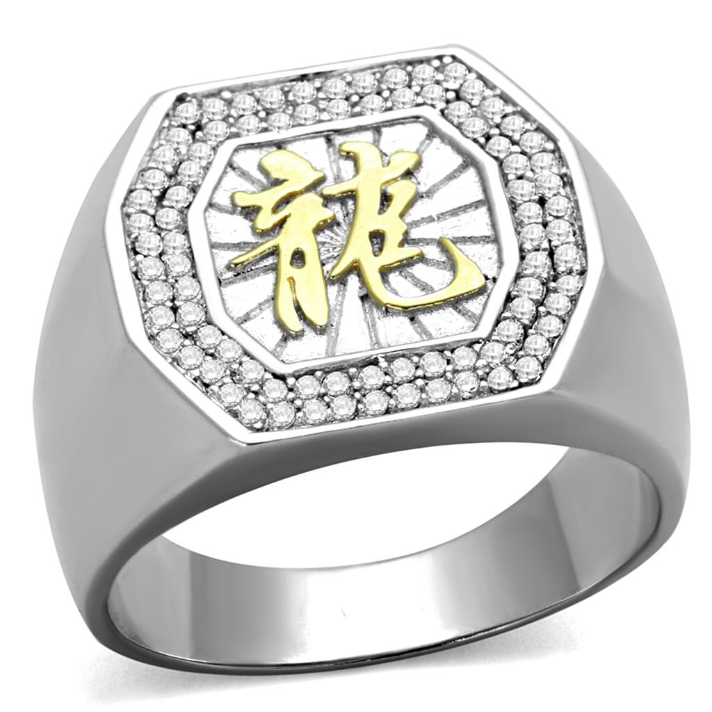 Reverse Two-Tone 925 Sterling Silver Ring with AAA Grade CZ  in Clear