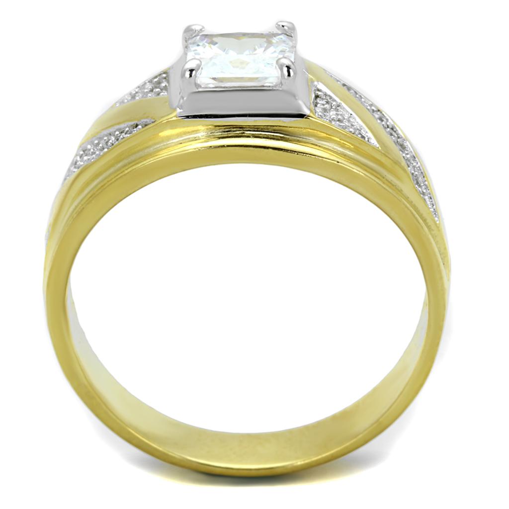 Gold+Rhodium 925 Sterling Silver Ring with AAA Grade CZ  in Clear