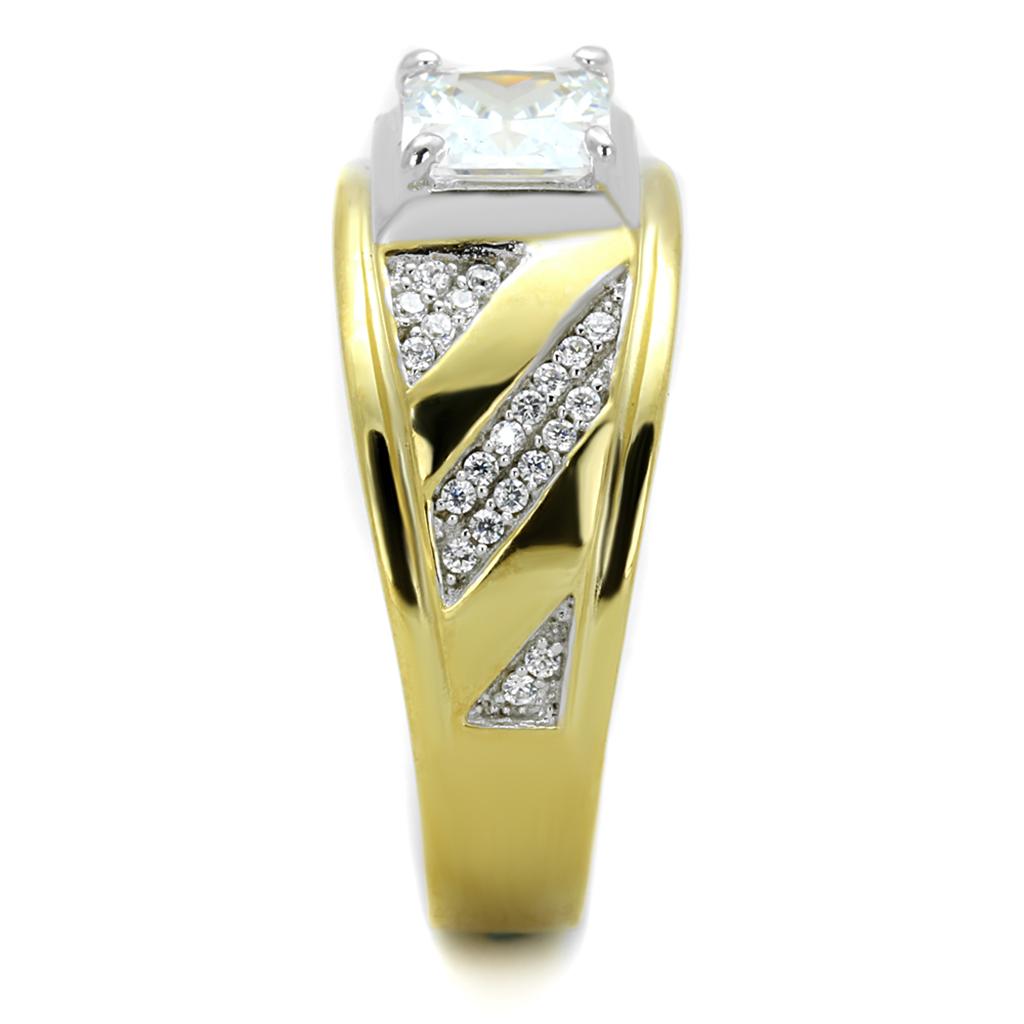 Gold+Rhodium 925 Sterling Silver Ring with AAA Grade CZ  in Clear