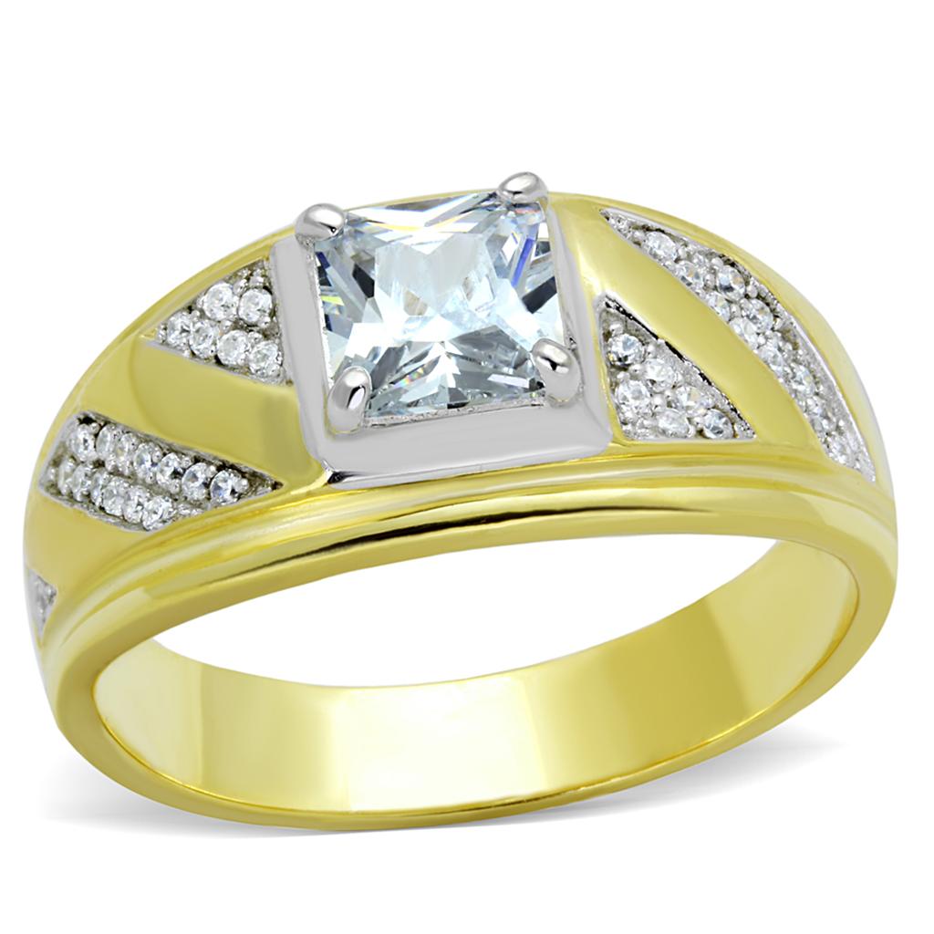Gold+Rhodium 925 Sterling Silver Ring with AAA Grade CZ  in Clear