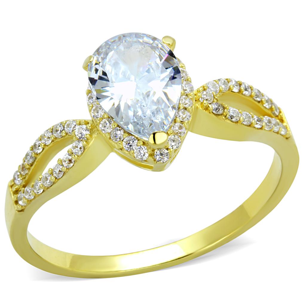 Gold 925 Sterling Silver Ring with AAA Grade CZ  in Clear
