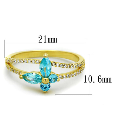 Gold 925 Sterling Silver Ring with AAA Grade CZ  in Sea Blue