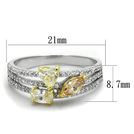 Reverse Two-Tone 925 Sterling Silver Ring with AAA Grade CZ  in Multi Color