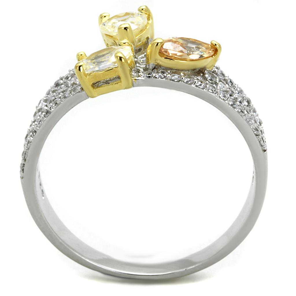Reverse Two-Tone 925 Sterling Silver Ring with AAA Grade CZ  in Multi Color