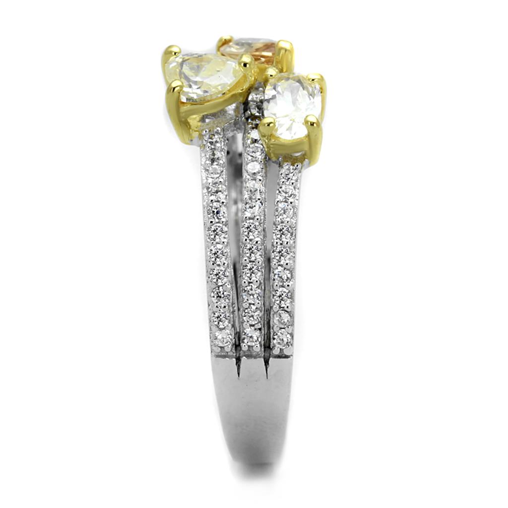 Reverse Two-Tone 925 Sterling Silver Ring with AAA Grade CZ  in Multi Color
