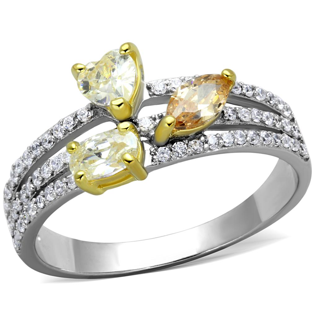 Reverse Two-Tone 925 Sterling Silver Ring with AAA Grade CZ  in Multi Color