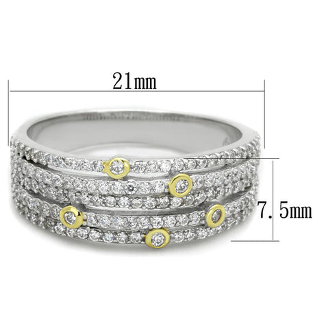 Reverse Two-Tone 925 Sterling Silver Ring with AAA Grade CZ  in Clear