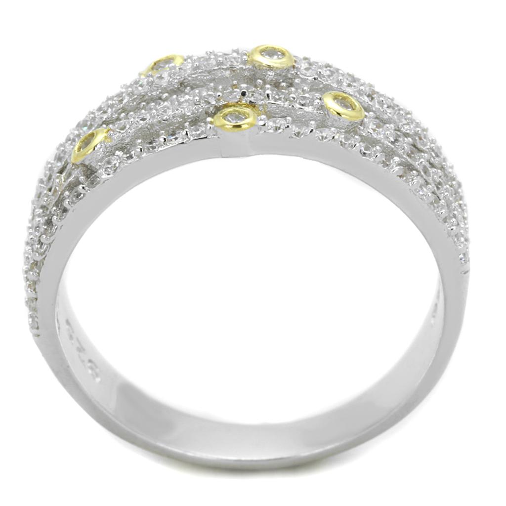 Reverse Two-Tone 925 Sterling Silver Ring with AAA Grade CZ  in Clear