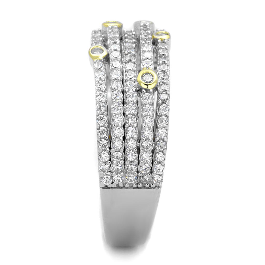 Reverse Two-Tone 925 Sterling Silver Ring with AAA Grade CZ  in Clear