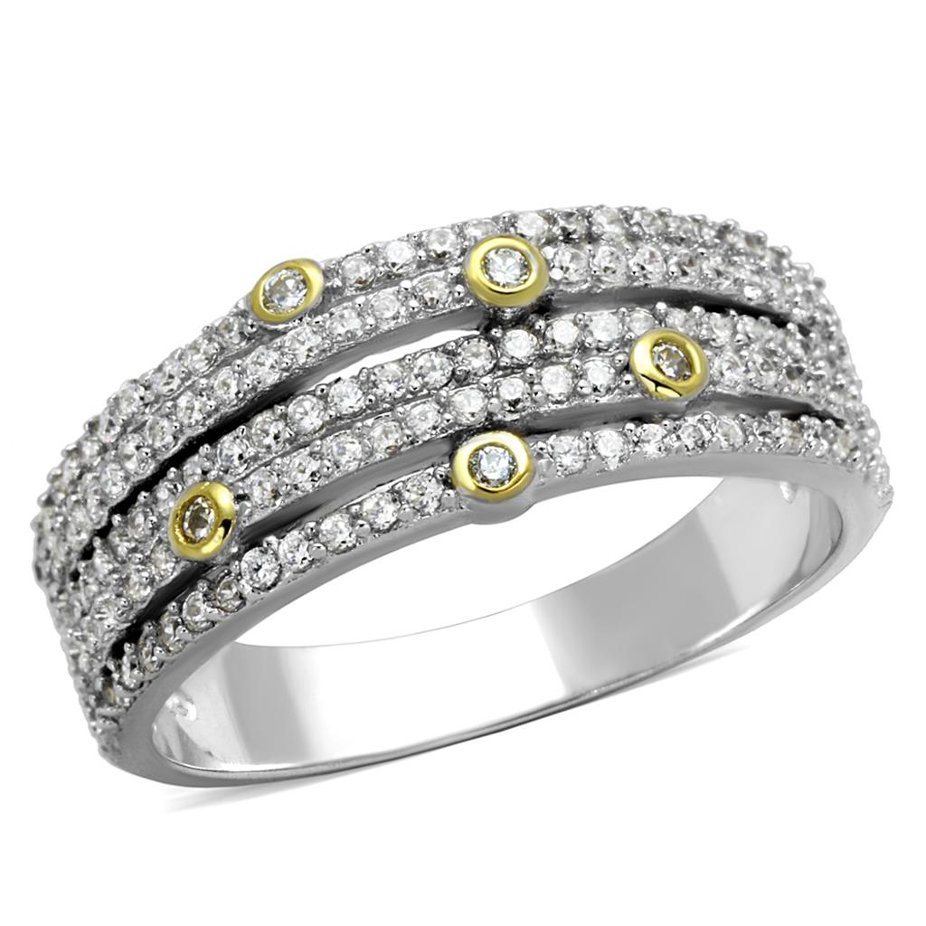 Reverse Two-Tone 925 Sterling Silver Ring with AAA Grade CZ  in Clear
