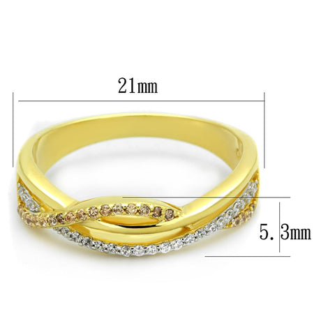 Gold+Rhodium 925 Sterling Silver Ring with AAA Grade CZ  in Champagne