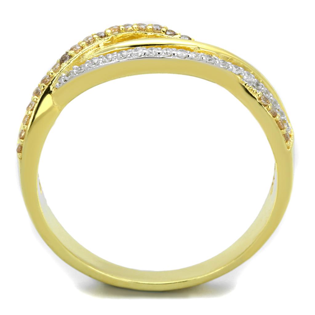 Gold+Rhodium 925 Sterling Silver Ring with AAA Grade CZ  in Champagne