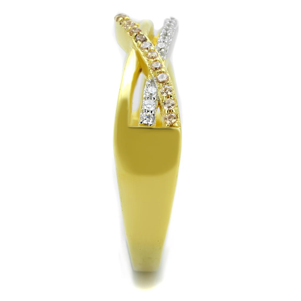 Gold+Rhodium 925 Sterling Silver Ring with AAA Grade CZ  in Champagne