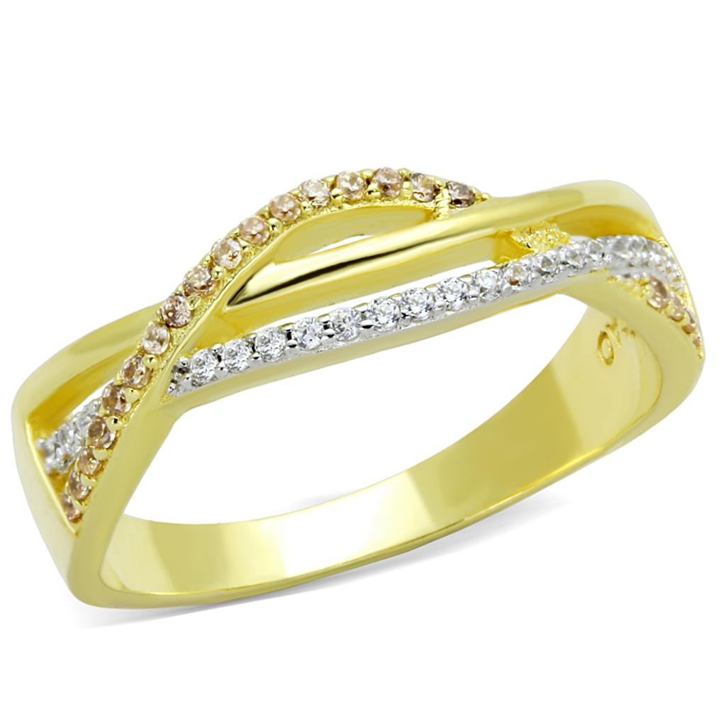 Gold+Rhodium 925 Sterling Silver Ring with AAA Grade CZ  in Champagne
