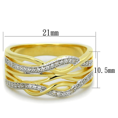 Gold+Rhodium 925 Sterling Silver Ring with AAA Grade CZ  in Clear