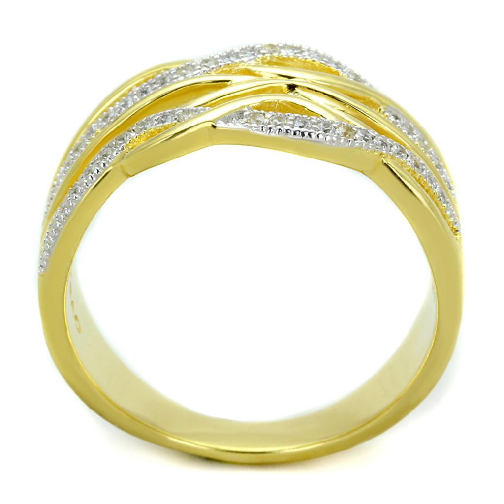 Gold+Rhodium 925 Sterling Silver Ring with AAA Grade CZ  in Clear