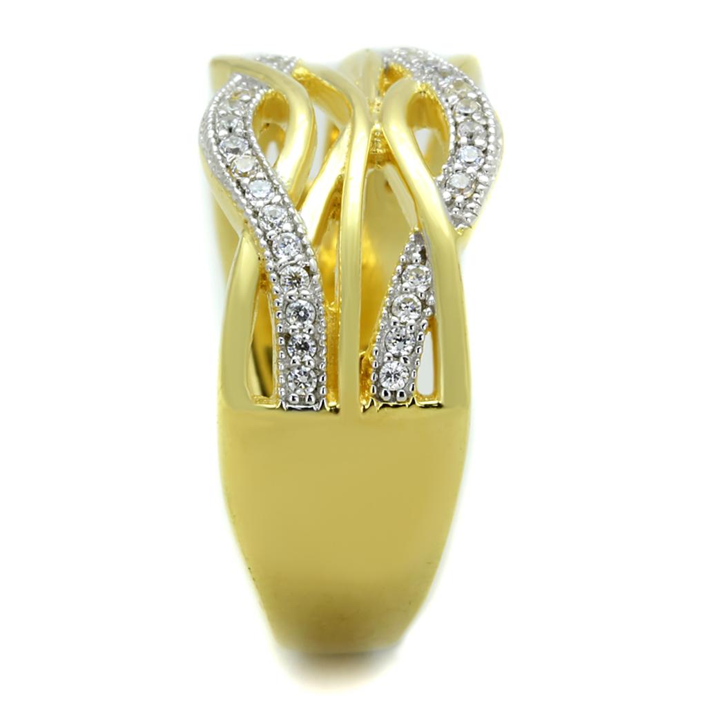 Gold+Rhodium 925 Sterling Silver Ring with AAA Grade CZ  in Clear
