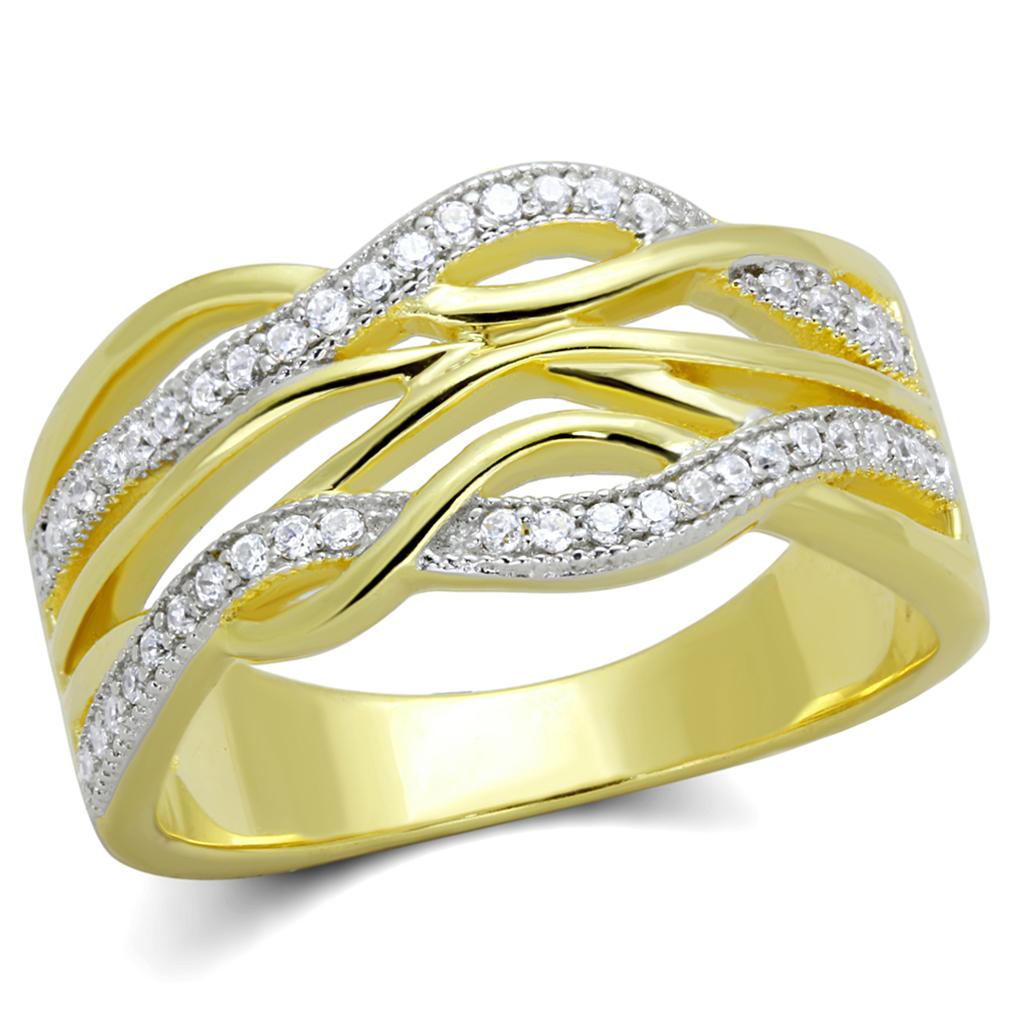 Gold+Rhodium 925 Sterling Silver Ring with AAA Grade CZ  in Clear