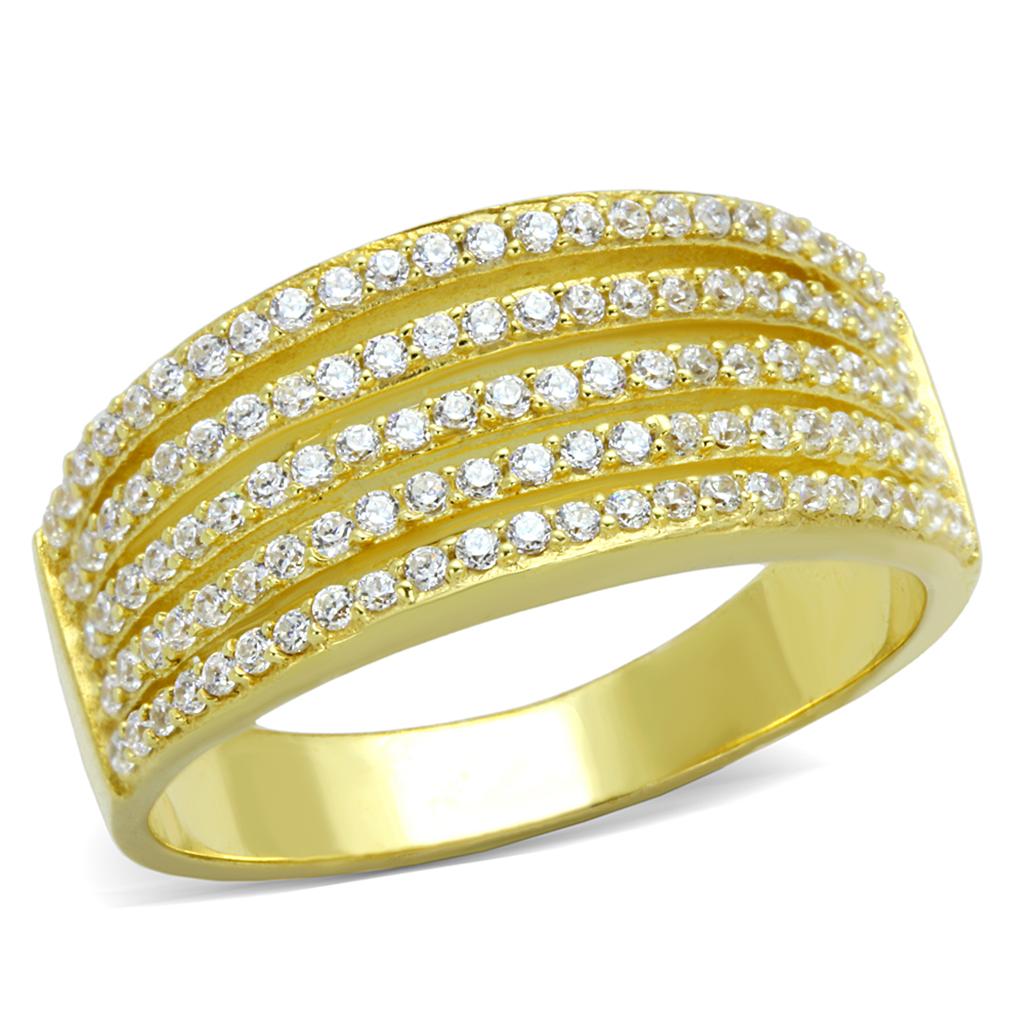 Gold 925 Sterling Silver Ring with AAA Grade CZ  in Clear