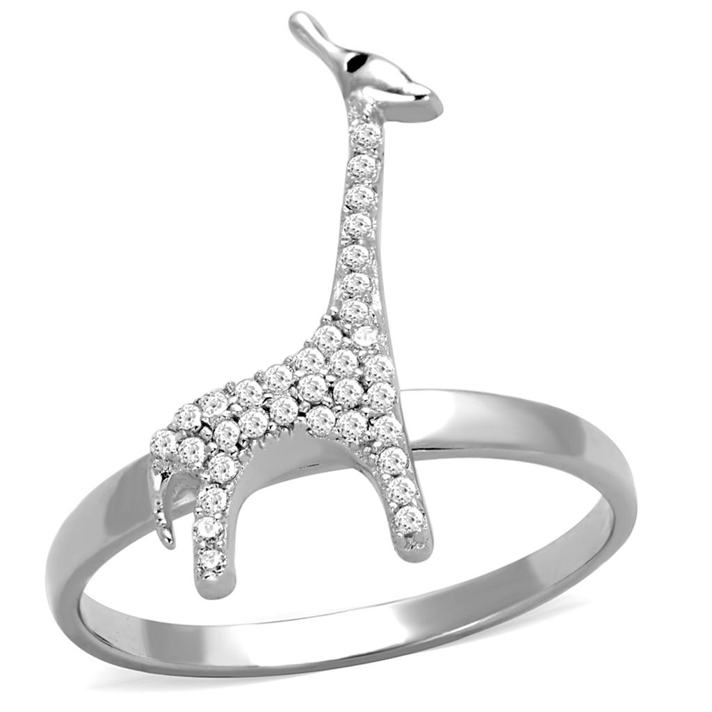 Rhodium 925 Sterling Silver Ring with AAA Grade CZ  in Clear