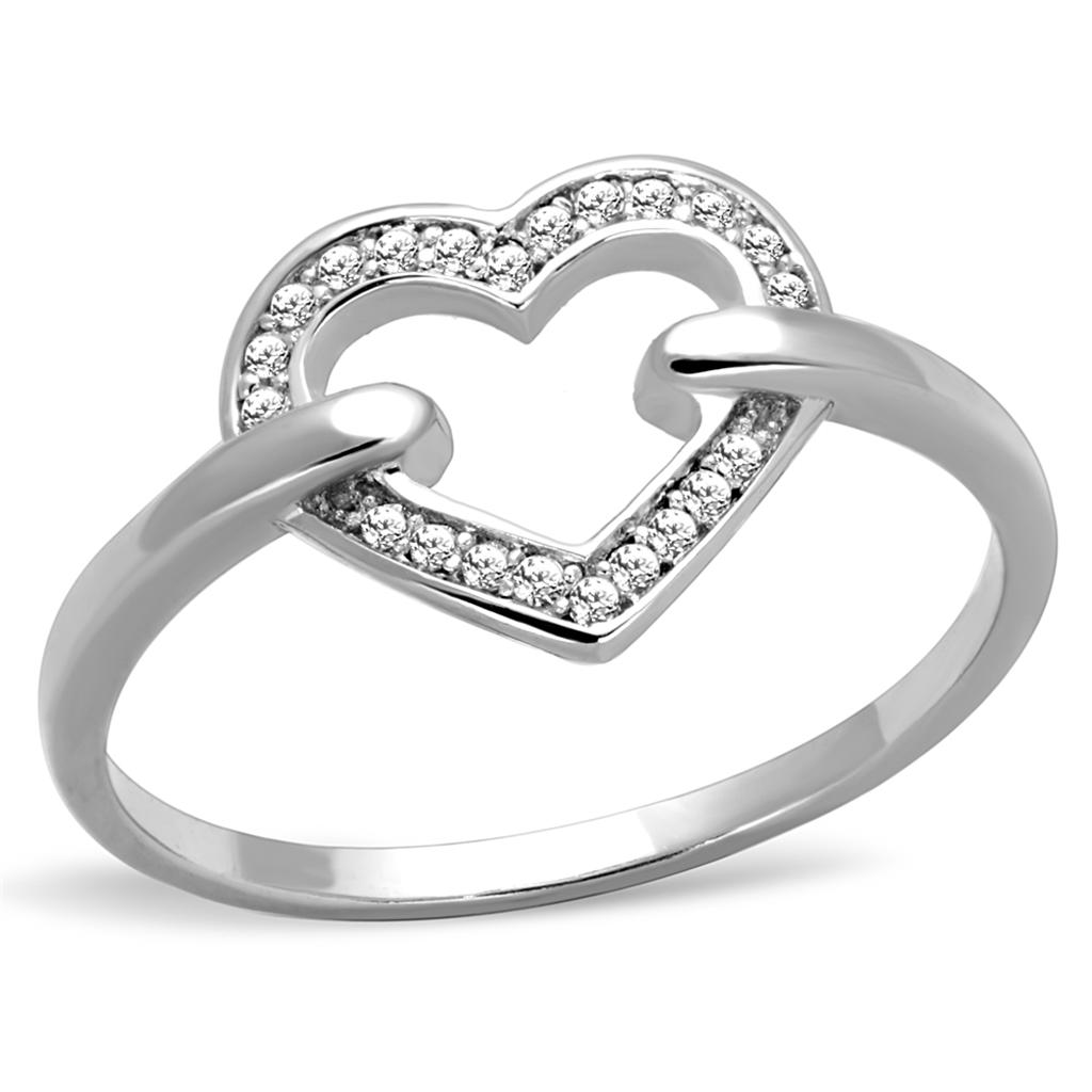 Rhodium 925 Sterling Silver Ring with AAA Grade CZ  in Clear