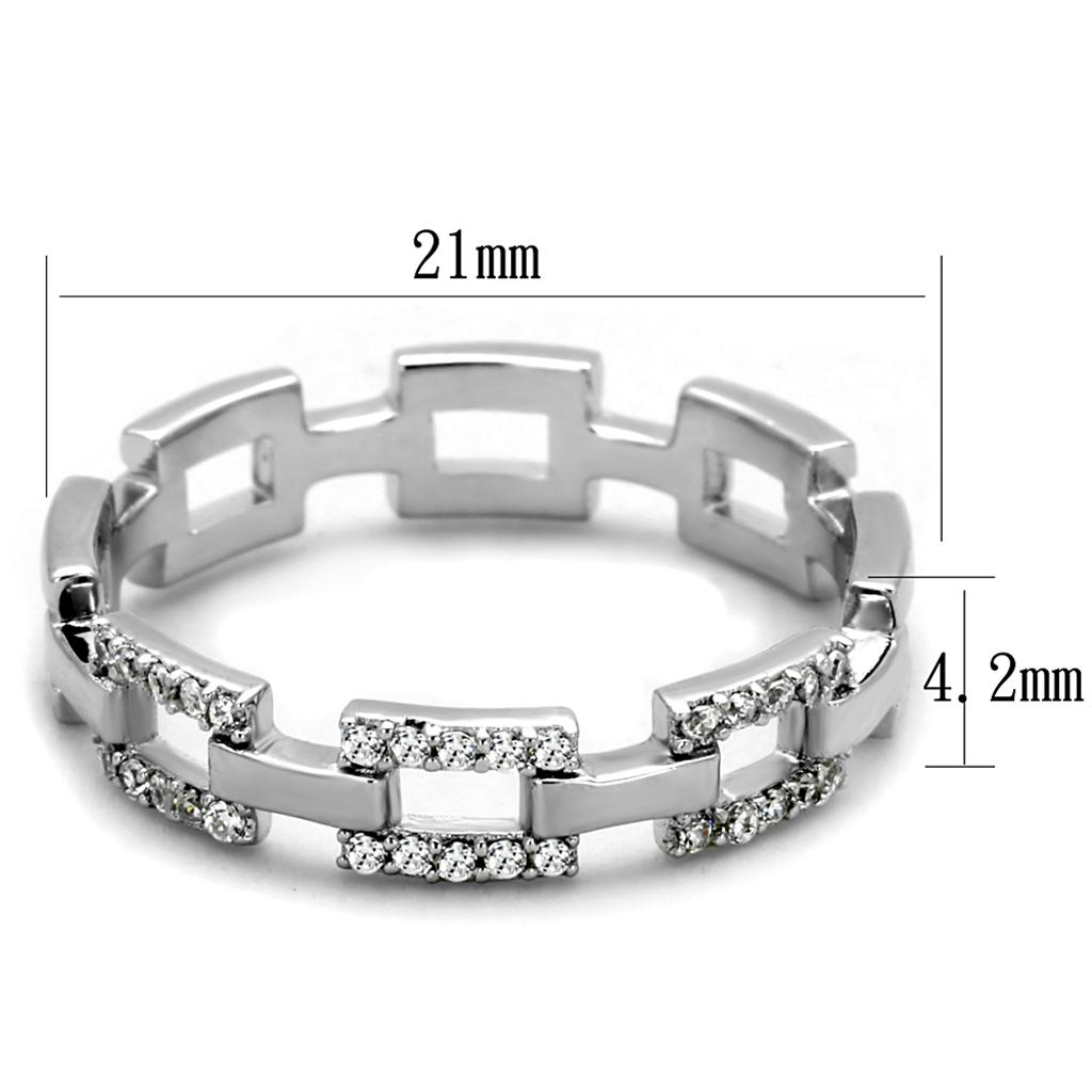 Rhodium 925 Sterling Silver Ring with AAA Grade CZ  in Clear
