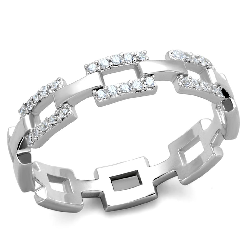 Rhodium 925 Sterling Silver Ring with AAA Grade CZ  in Clear
