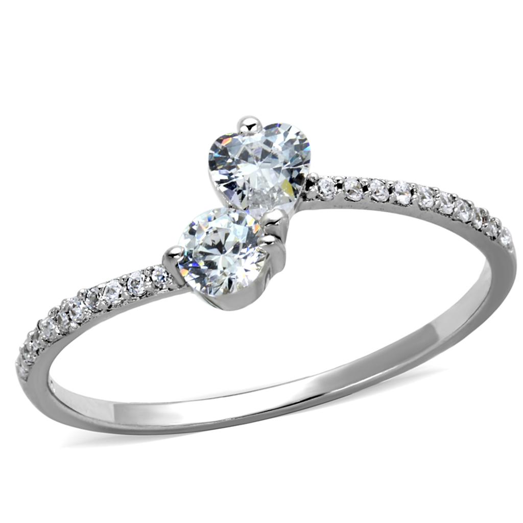 Rhodium 925 Sterling Silver Ring with AAA Grade CZ  in Clear