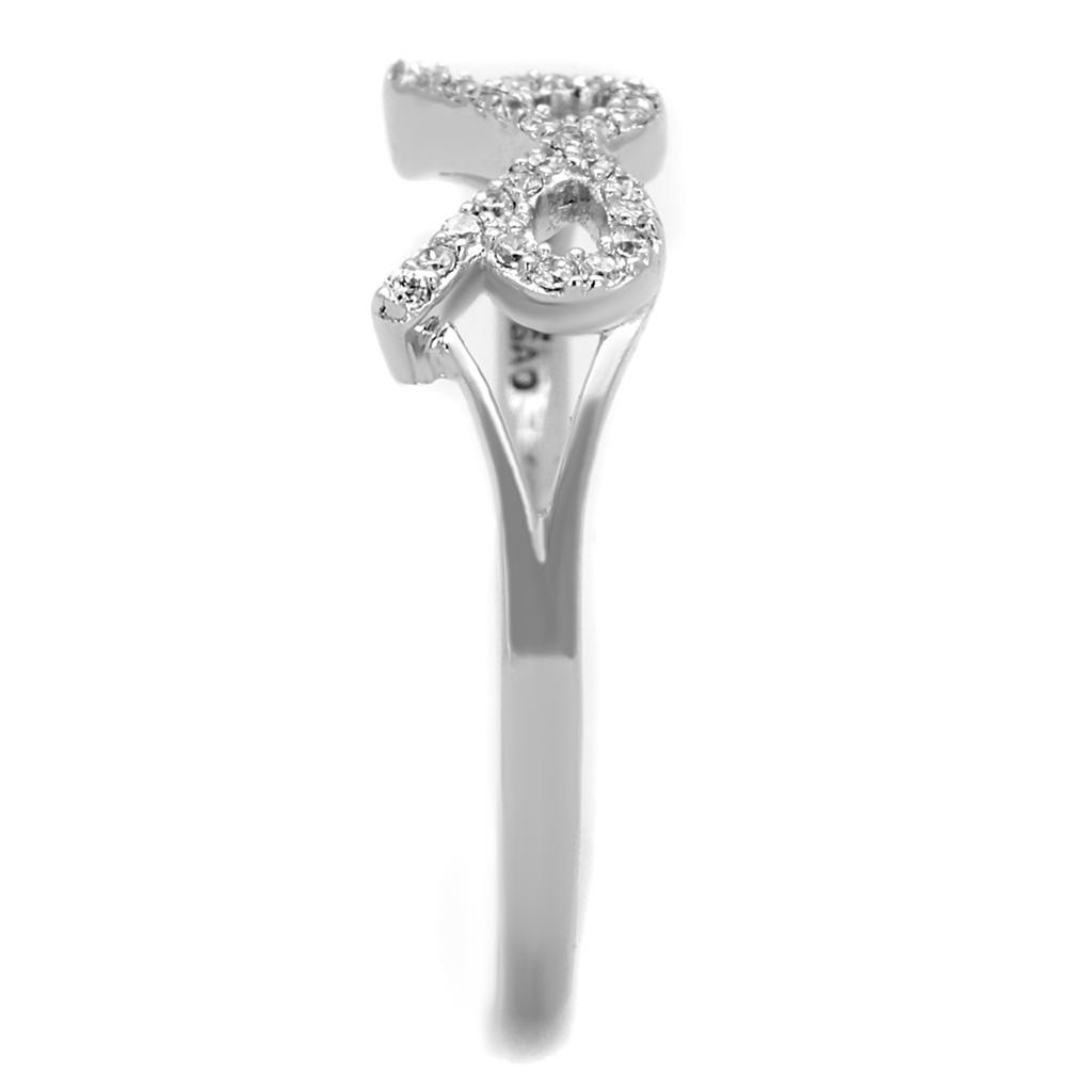 Rhodium 925 Sterling Silver Ring with AAA Grade CZ  in Clear