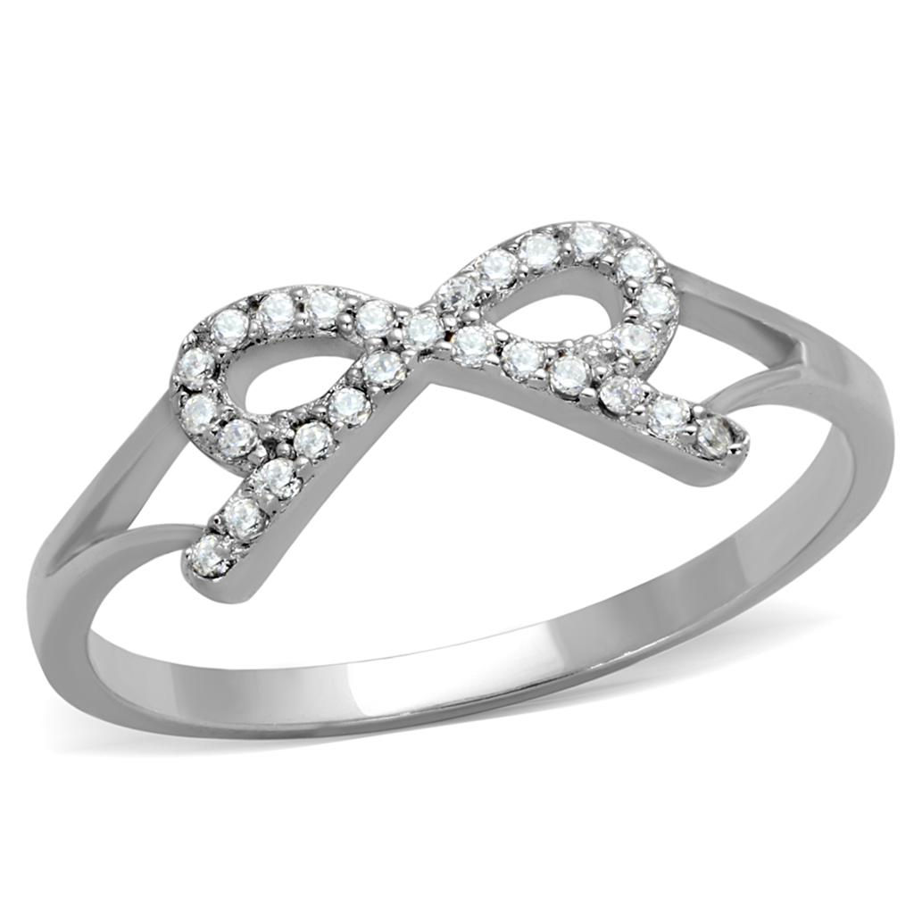 Rhodium 925 Sterling Silver Ring with AAA Grade CZ  in Clear