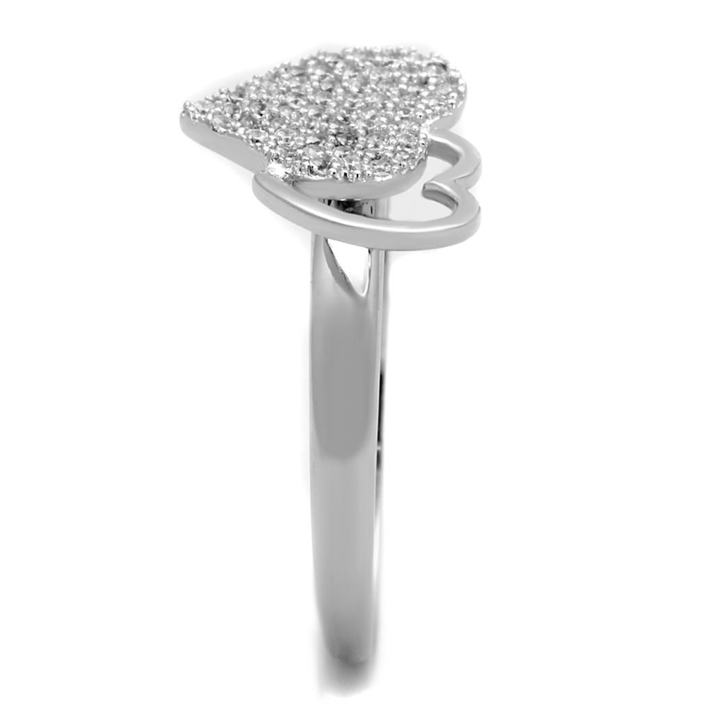 Rhodium 925 Sterling Silver Ring with AAA Grade CZ  in Clear