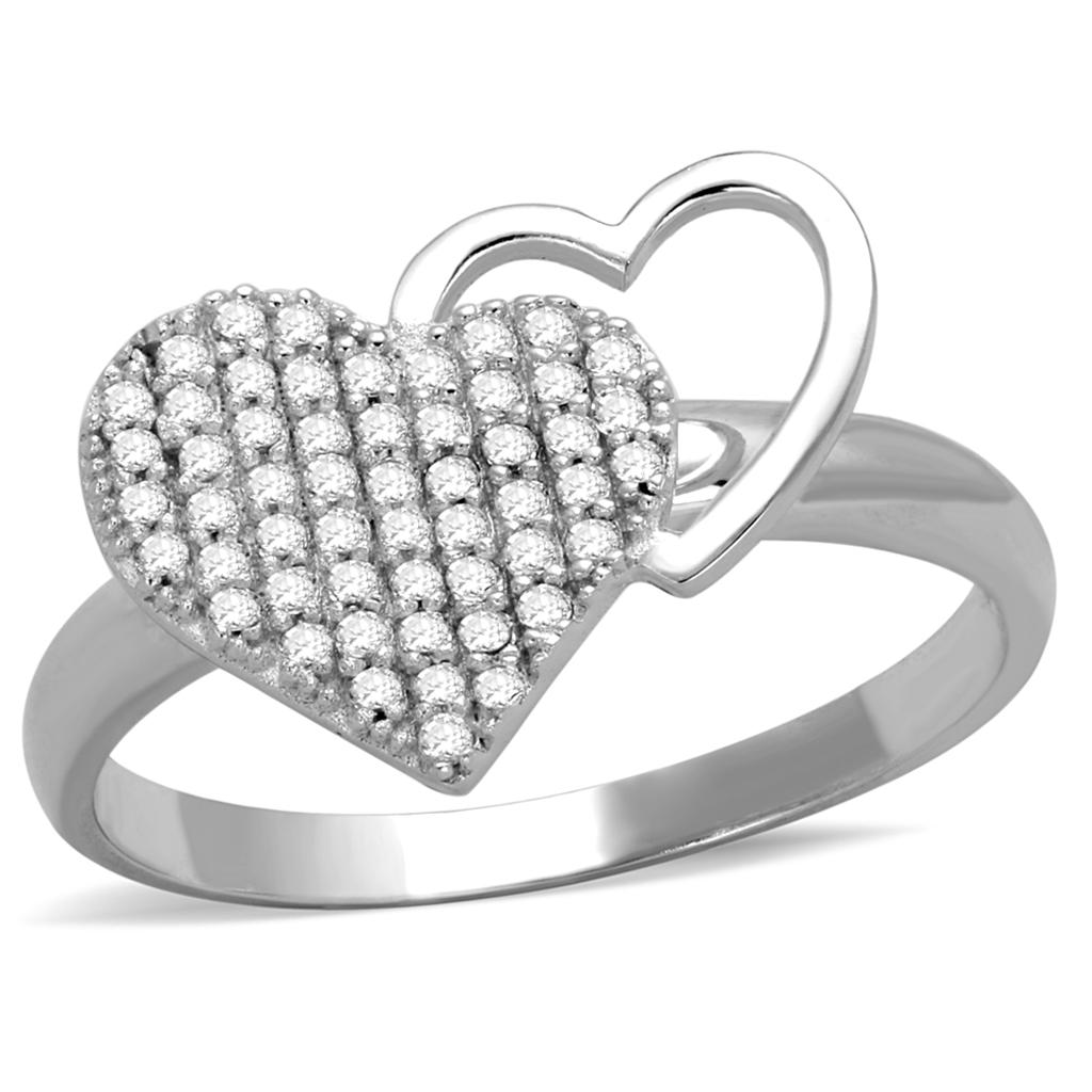 Rhodium 925 Sterling Silver Ring with AAA Grade CZ  in Clear