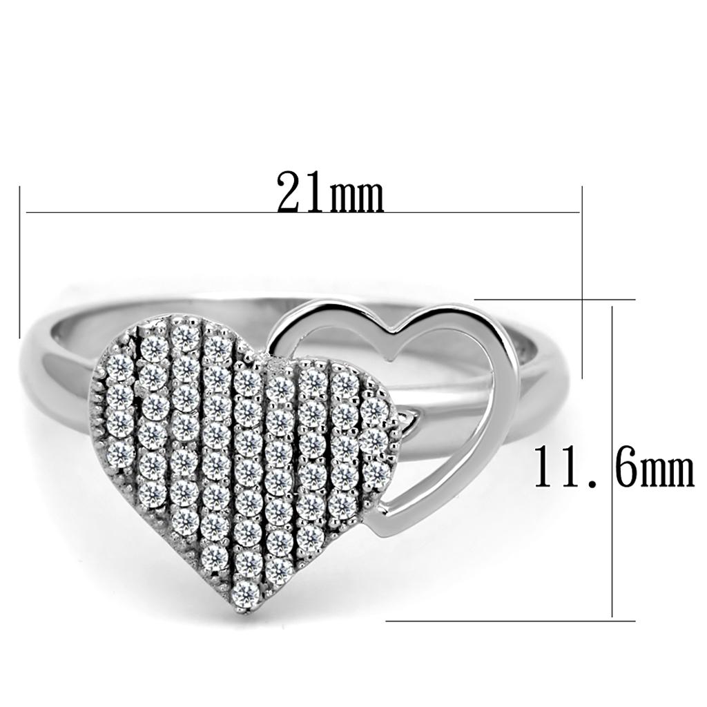Rhodium 925 Sterling Silver Ring with AAA Grade CZ  in Clear
