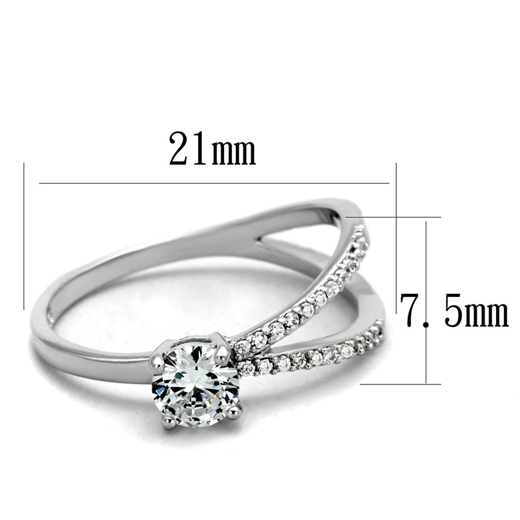 Rhodium 925 Sterling Silver Ring with AAA Grade CZ  in Clear