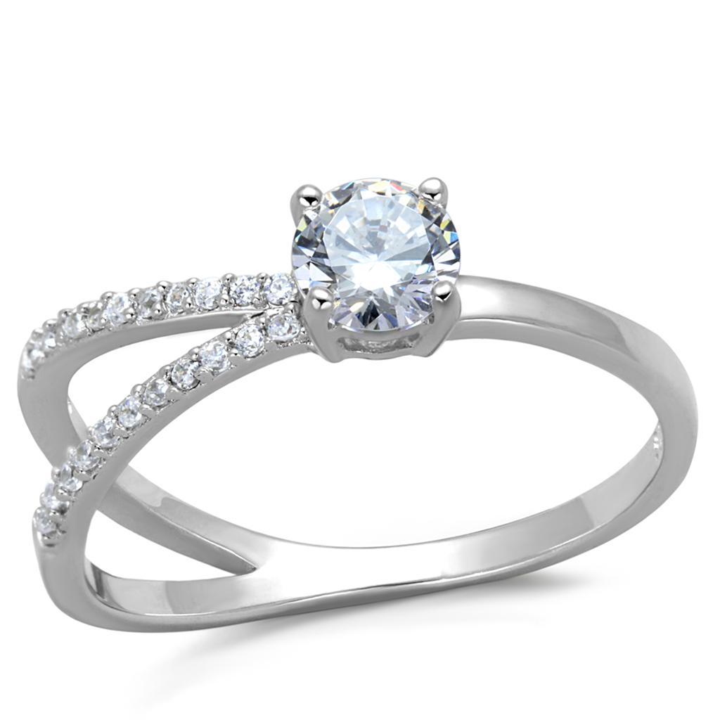 Rhodium 925 Sterling Silver Ring with AAA Grade CZ  in Clear