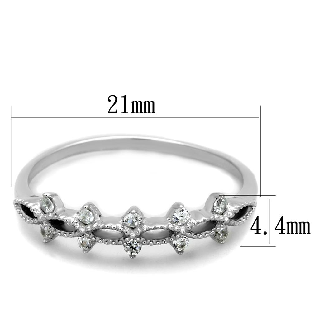 Rhodium 925 Sterling Silver Ring with AAA Grade CZ  in Clear