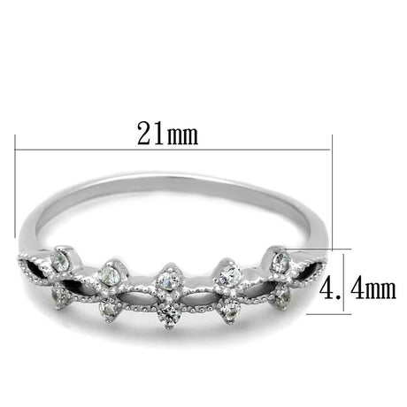 Rhodium 925 Sterling Silver Ring with AAA Grade CZ  in Clear