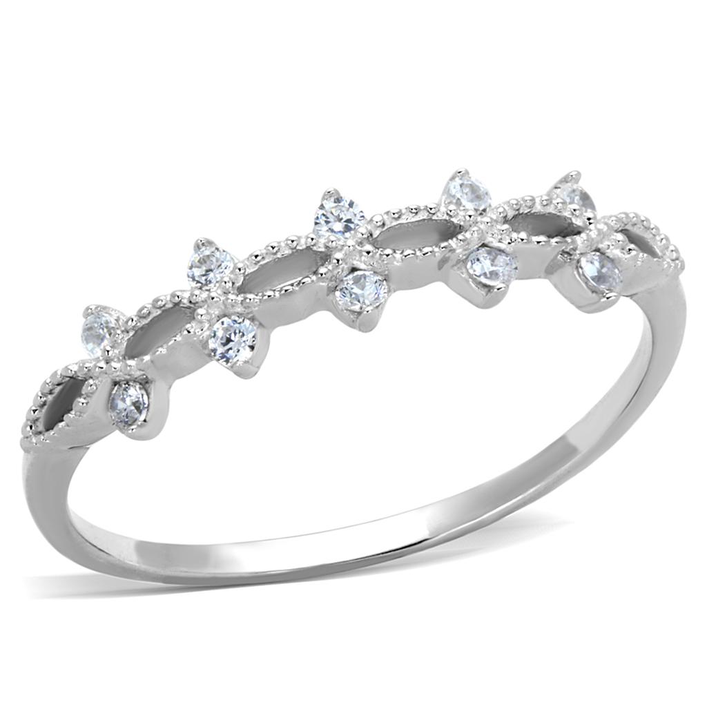 Rhodium 925 Sterling Silver Ring with AAA Grade CZ  in Clear