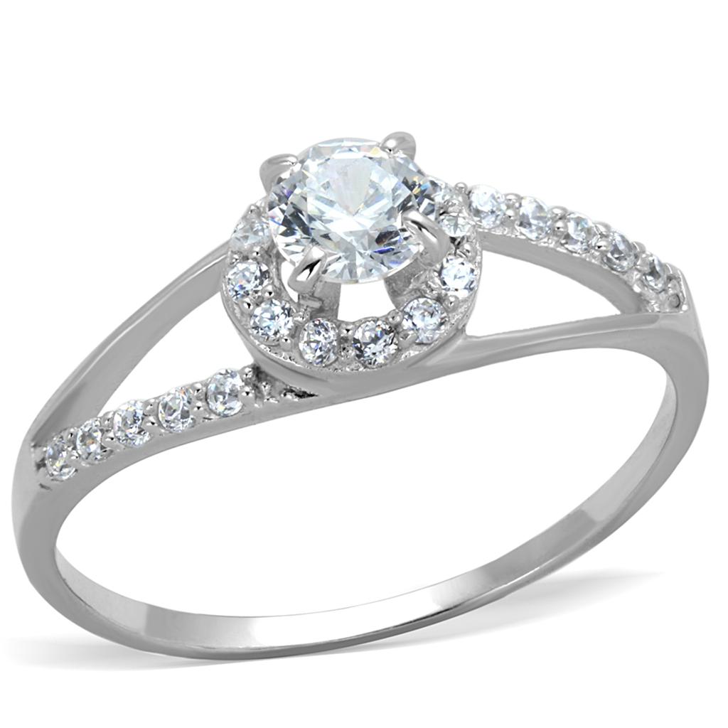 Rhodium 925 Sterling Silver Ring with AAA Grade CZ  in Clear